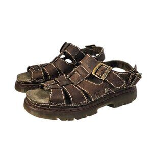 Dr. Martens Mens Vintage Fisherman Leather Sandals, Buckle, Brown, Size 10